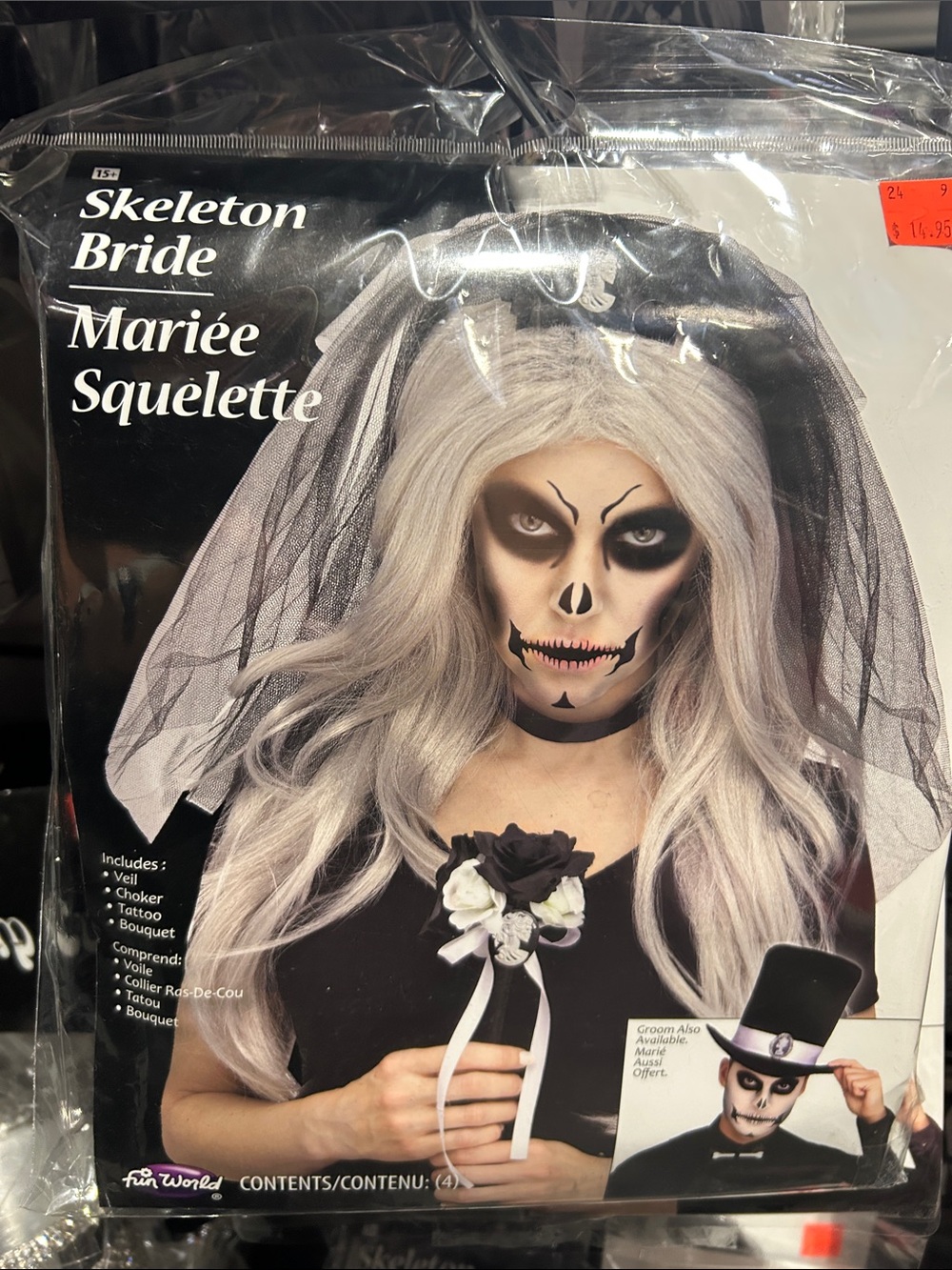 Skeleton Bride Costume Set - Black and White Veil & Flowers